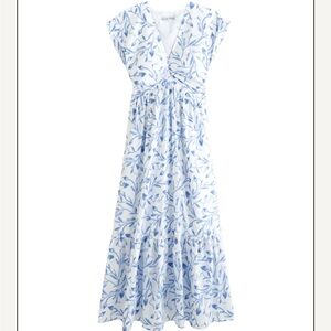Abercrombie & Fitch Cinch Front Poplin White and Blue Floral Midi Dress Size L